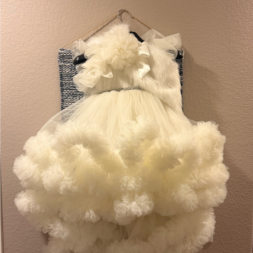 Elegant White Ruffled Toddler Dress